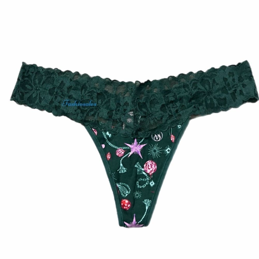 Victoria’s Secret Soft Cotton Lace Waist Christmas Thong Panty green XLarge
